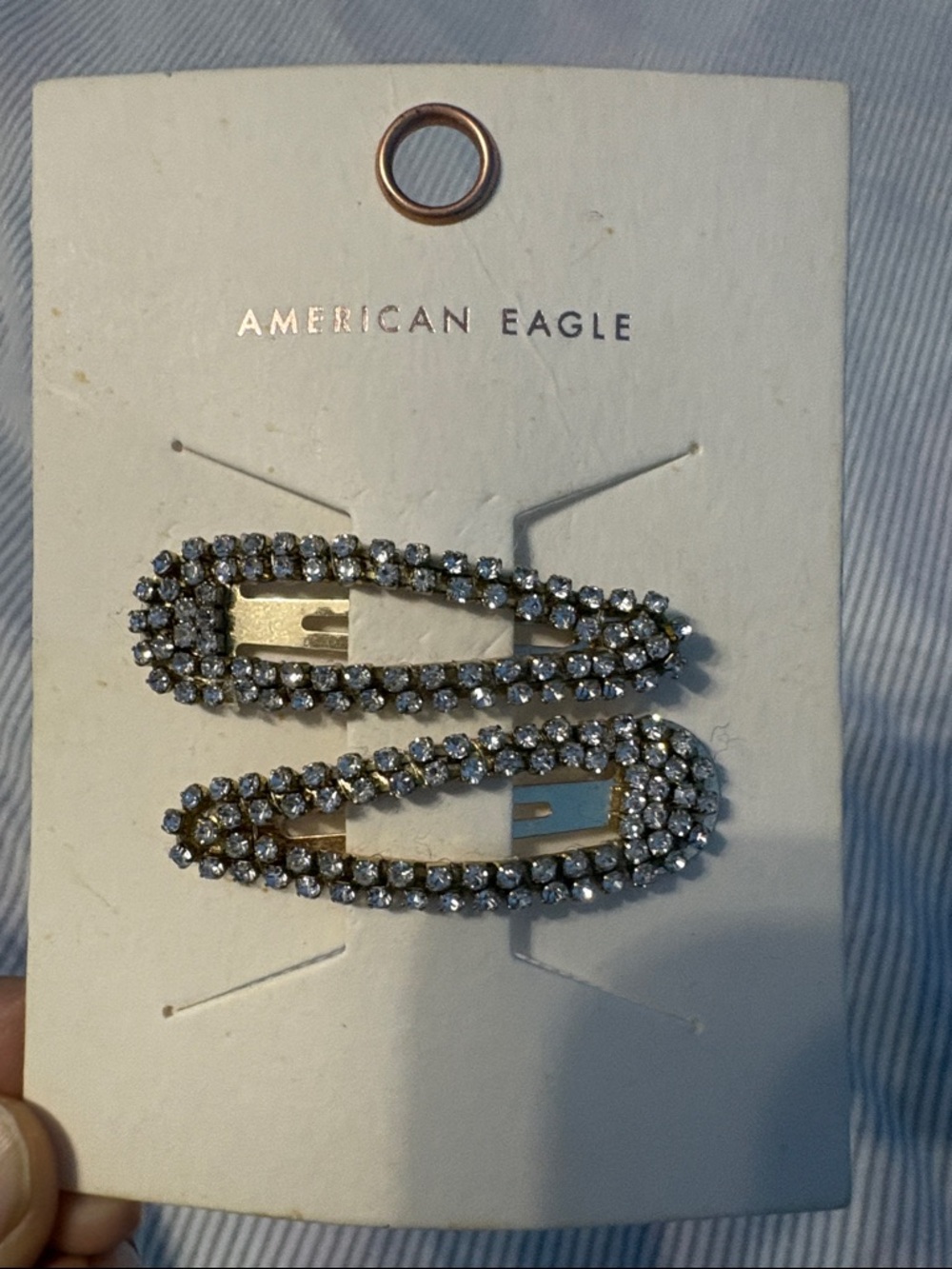 American Eagle Outfitters Gold Tone Hair Clips with Clear Crystals